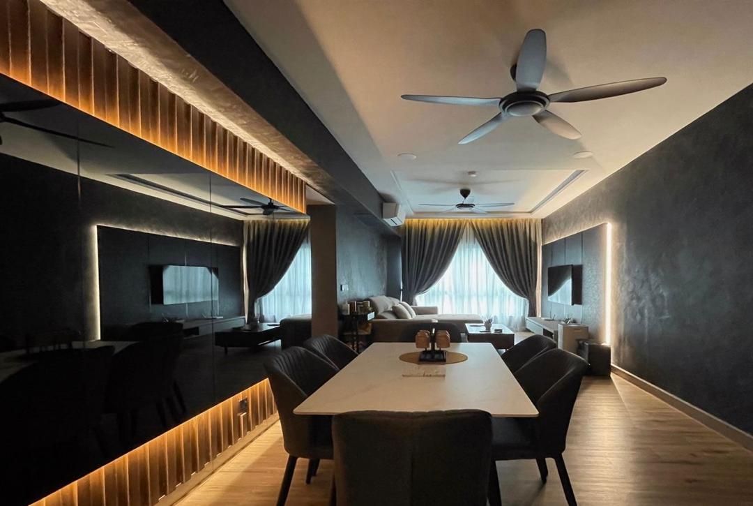 Dining feature wall with LED lighting